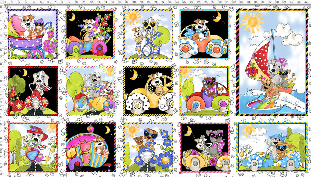 Go Doggie! White Fabric Panel