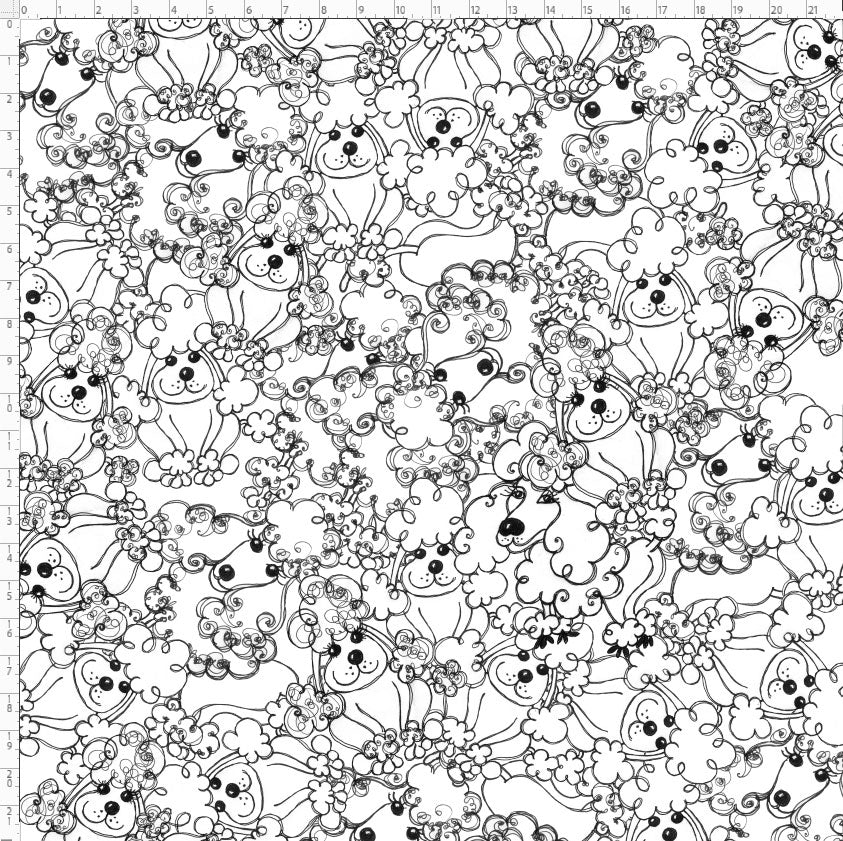 Poodle Party White / Black Fabric