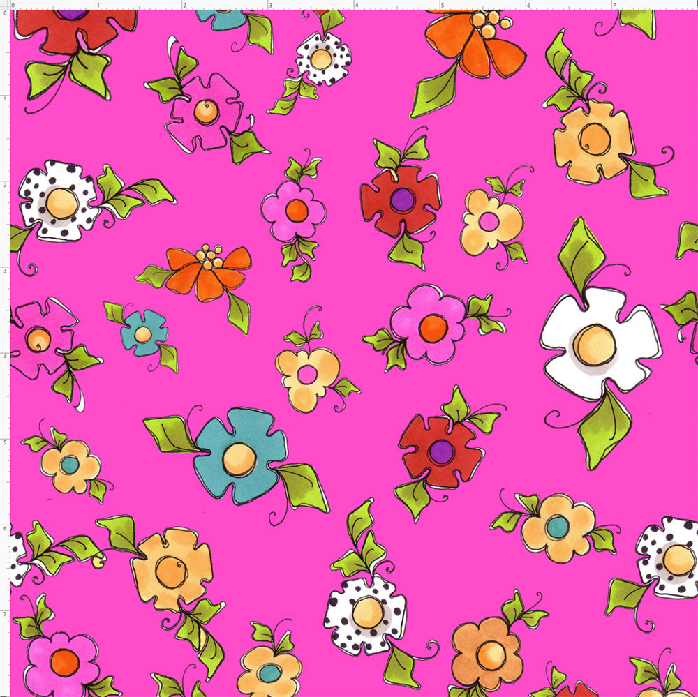 Happy Blooms Cerise Fabric