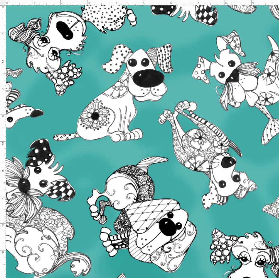 Doodle Dogs Turquoise Fabric