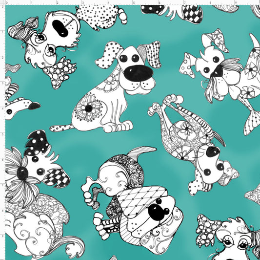 Doodle Dogs Turquoise Fabric