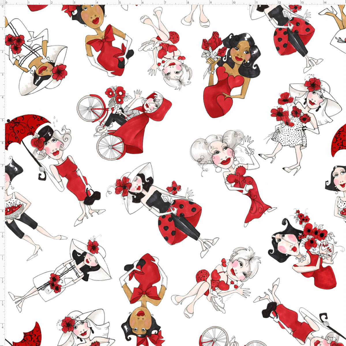 Tossed Ladies in Red Fabric