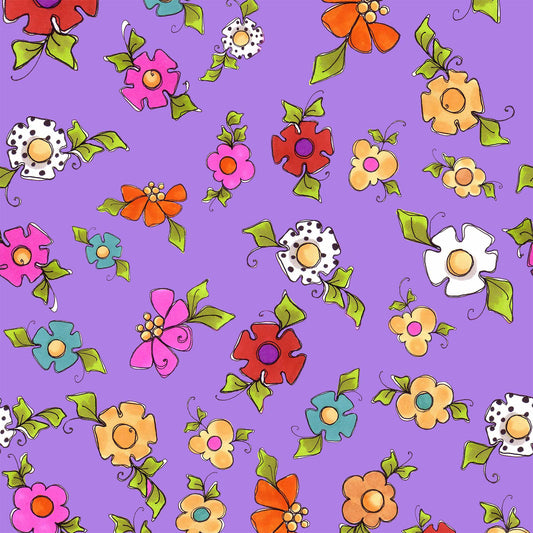 Happy Blooms Purple Fabric