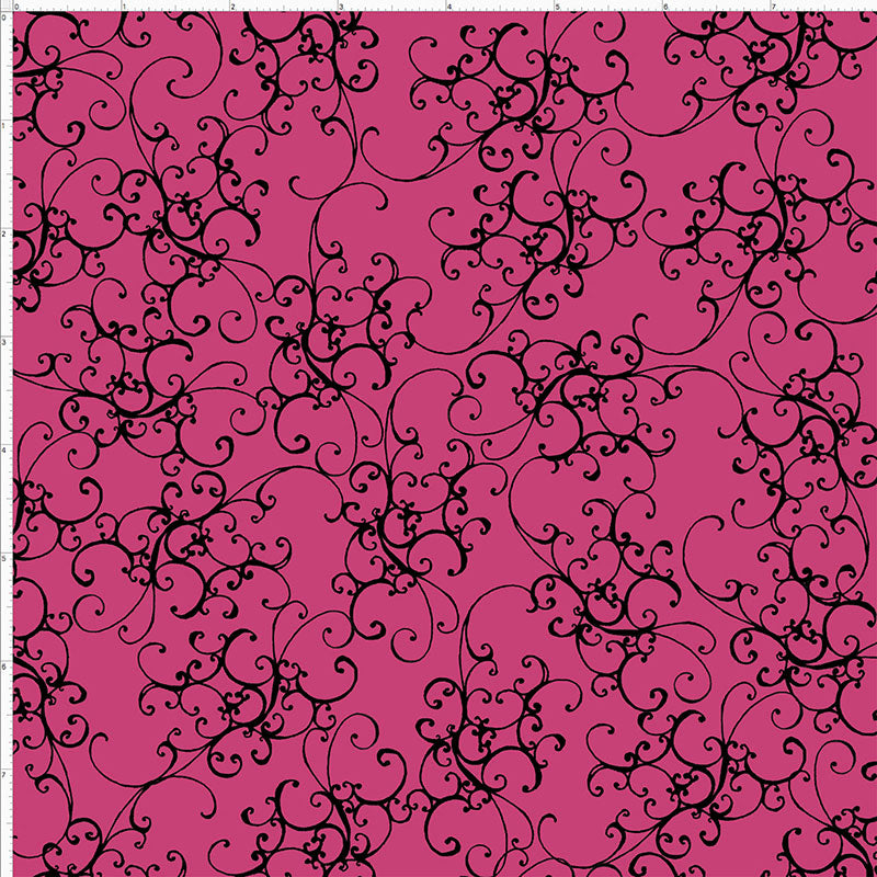 Elegant Scroll Pink / Black Fabric