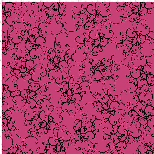 Elegant Scroll Pink / Black Fabric