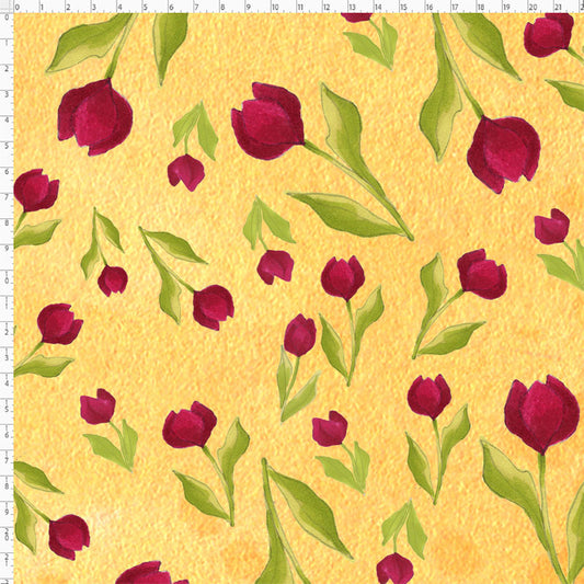 Tulip Toss Yellow Fabric