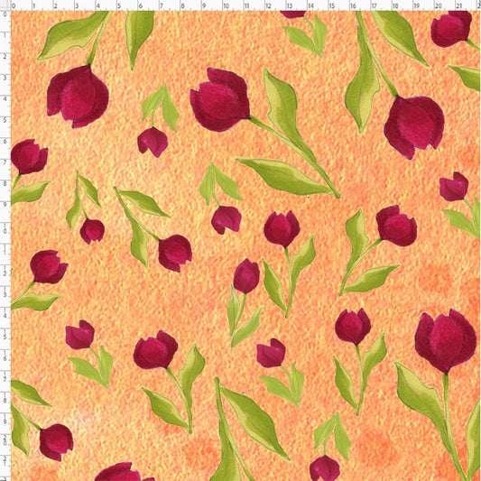 Tulip Toss Orange Fabric Yard