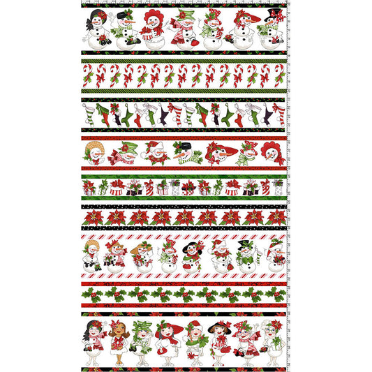 Snow Lady Borders White Fabric Panel