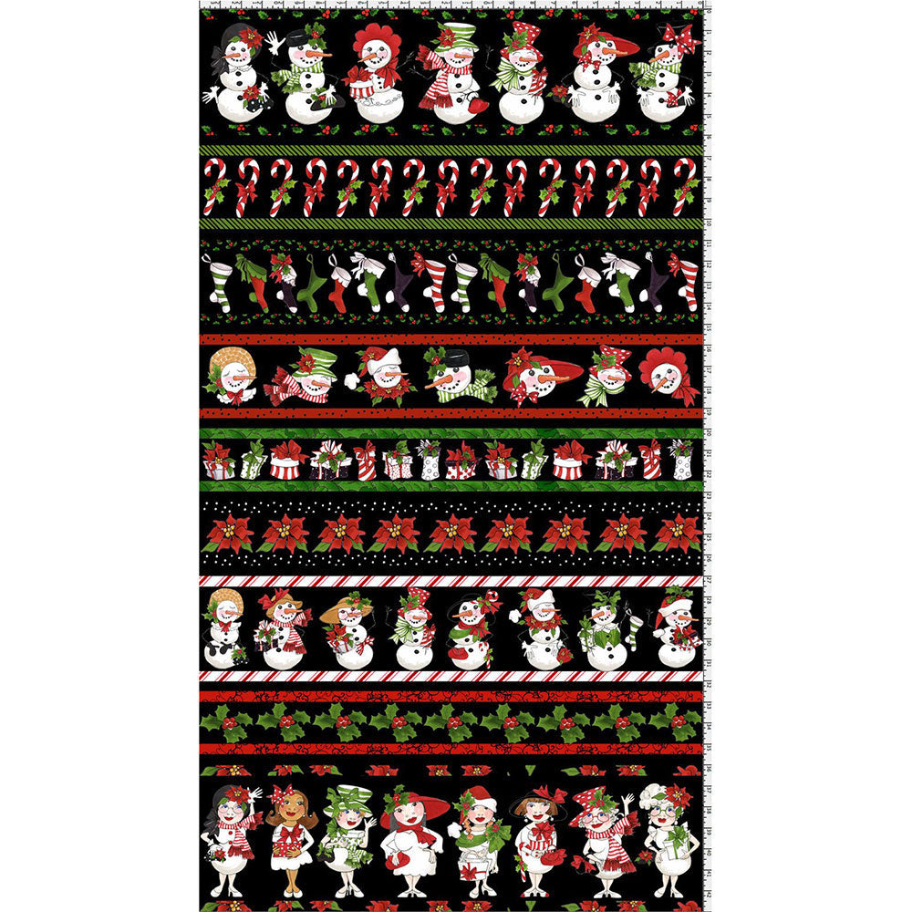 Snow Lady Borders Black Fabric Panel