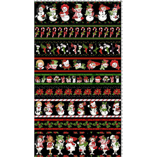 Snow Lady Borders Black Fabric Panel