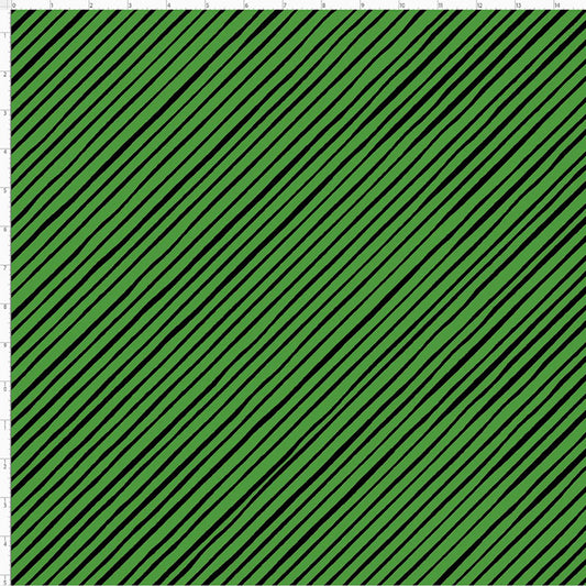 Quirky Bias Stripe Green / Black Fabric