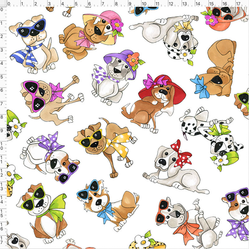 Tossed Go Doggies White Fabric