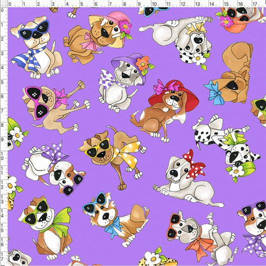 Tossed Go Doggies Purple Fabric