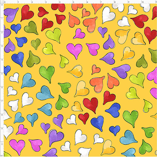 Happy Hearts Yellow Fabric
