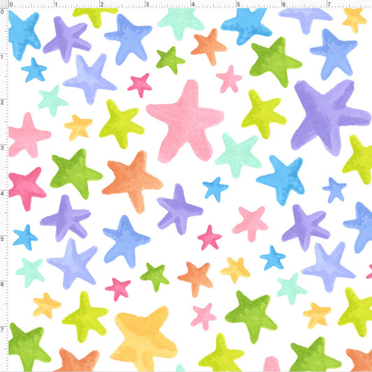 Happy Stars White Fabric