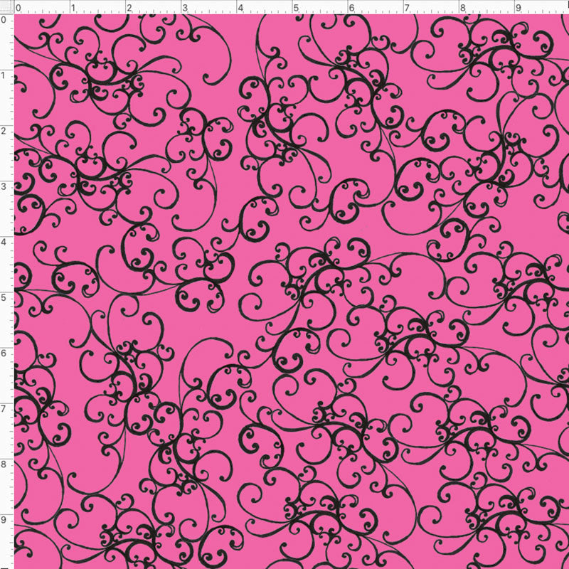 Elegant Scroll Pink / Black Fabric