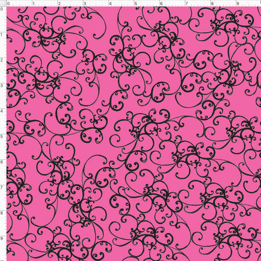 Elegant Scroll Pink / Black Fabric