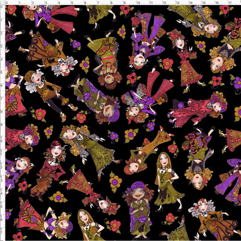 Tossed Gypsies Black Fabric