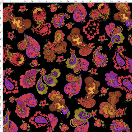 Posie Paisley Black Fabric