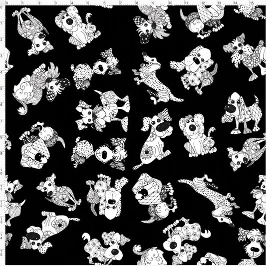 Doodle Dogs Black Fabric