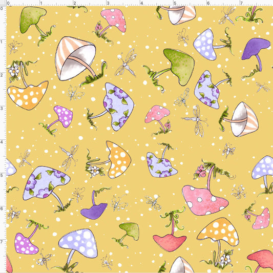 Mushroom Toss Yellow Fabric