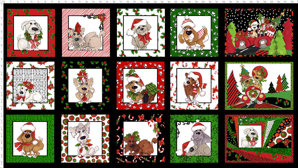 Doggie Holiday Fabric Panel dog fabric panels Loralie Designs