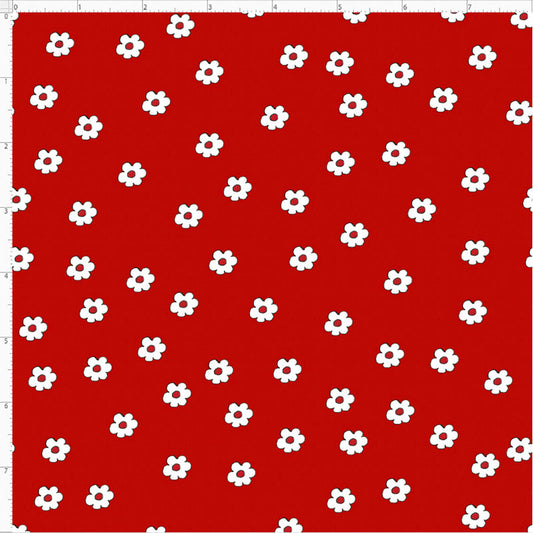 Petite Daisies Red Fabric