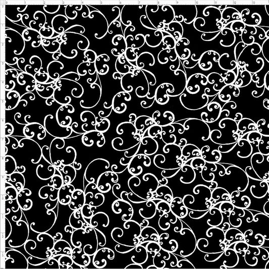 Elegant Scroll Black / White Fabric