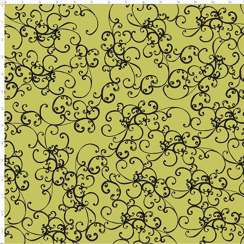 Elegant Scroll Green / Black Fabric