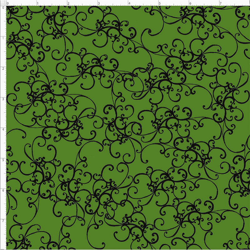 Elegant Scroll Green / Black Fabric