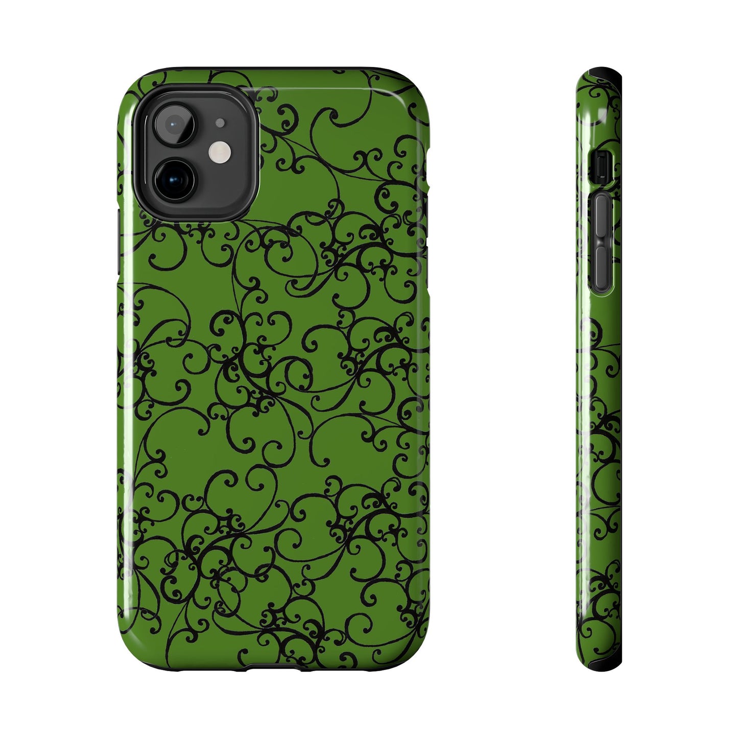 Elegant Scroll Green / Black Phone Case