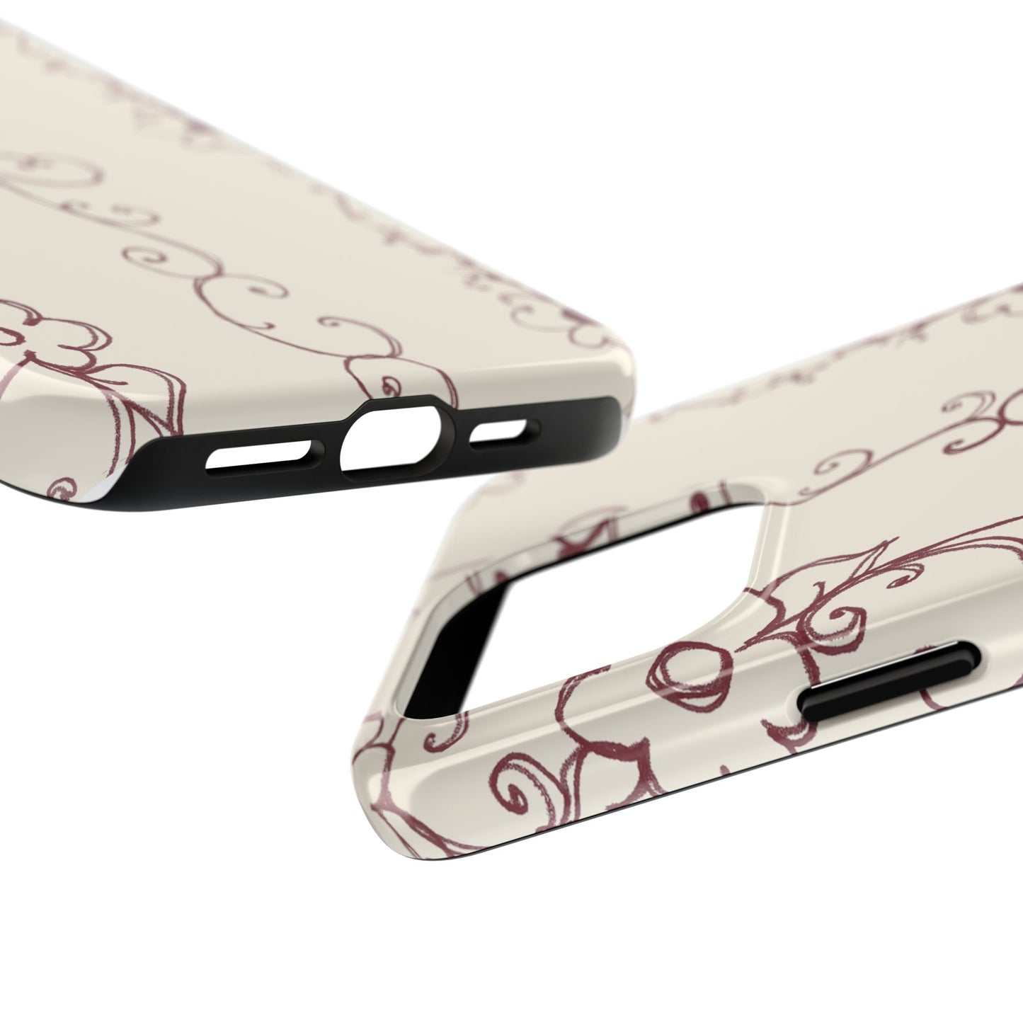 Scroll Flower Stripe Muslin / Red Phone Case