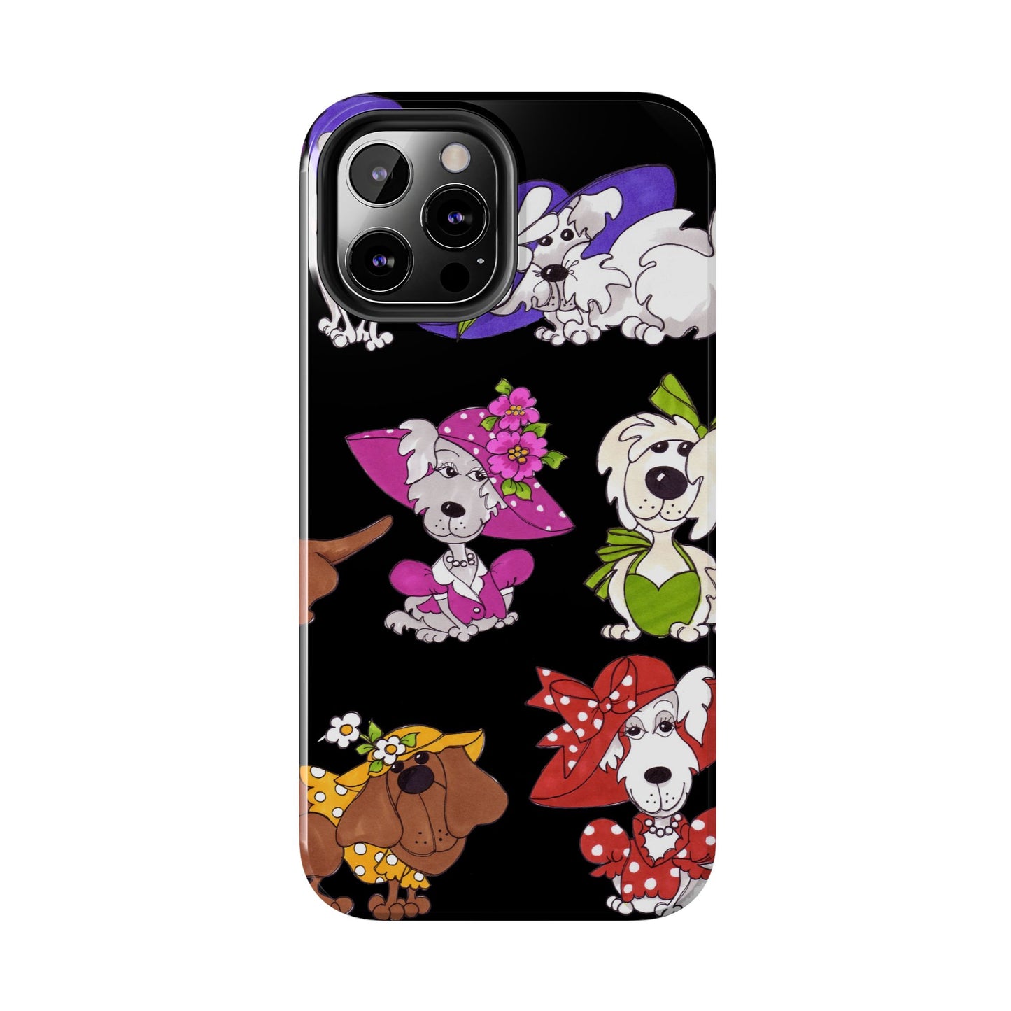 Fancy Dog Line Up Black Phone Case
