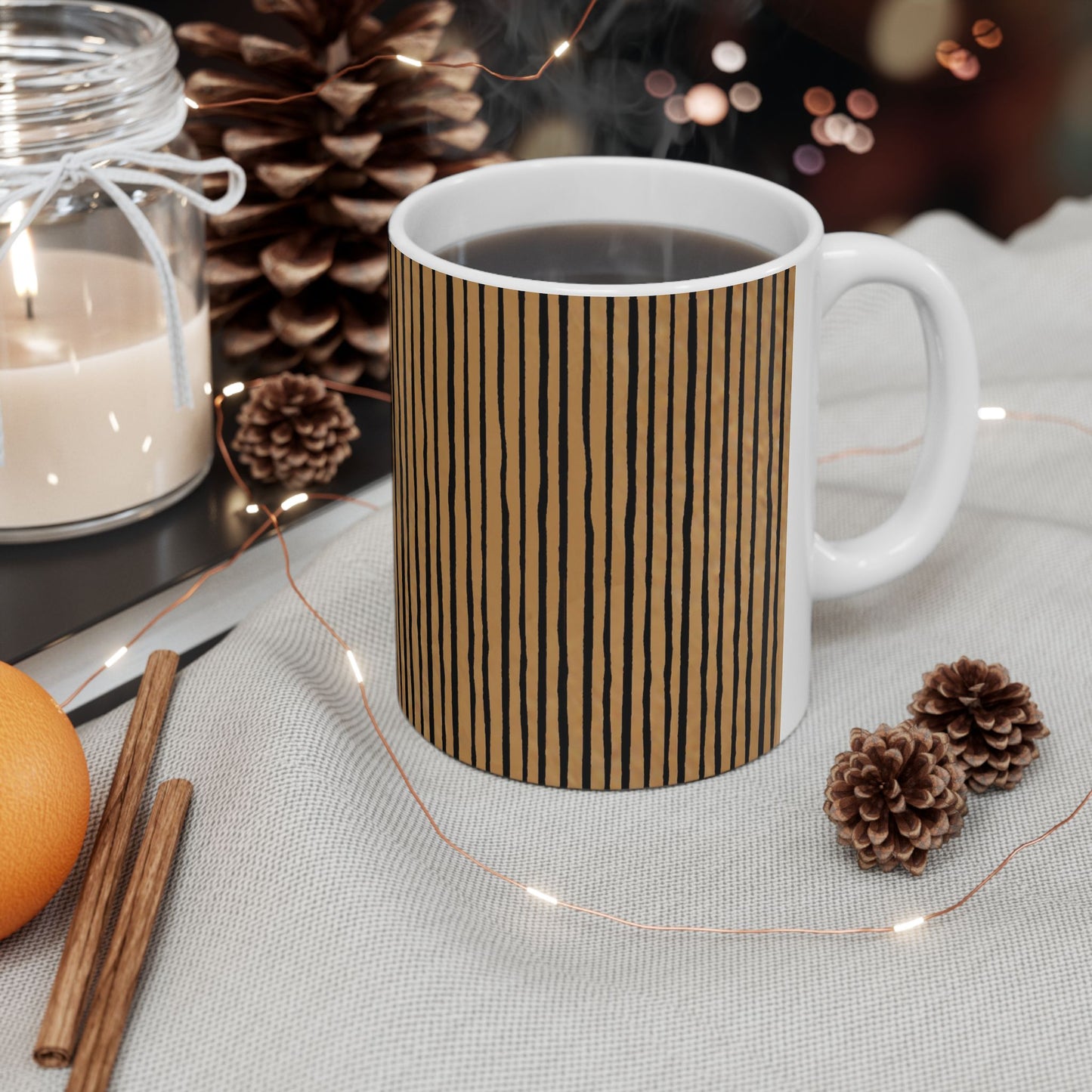 Quirky Pin Stripe Tan / Black Cup
