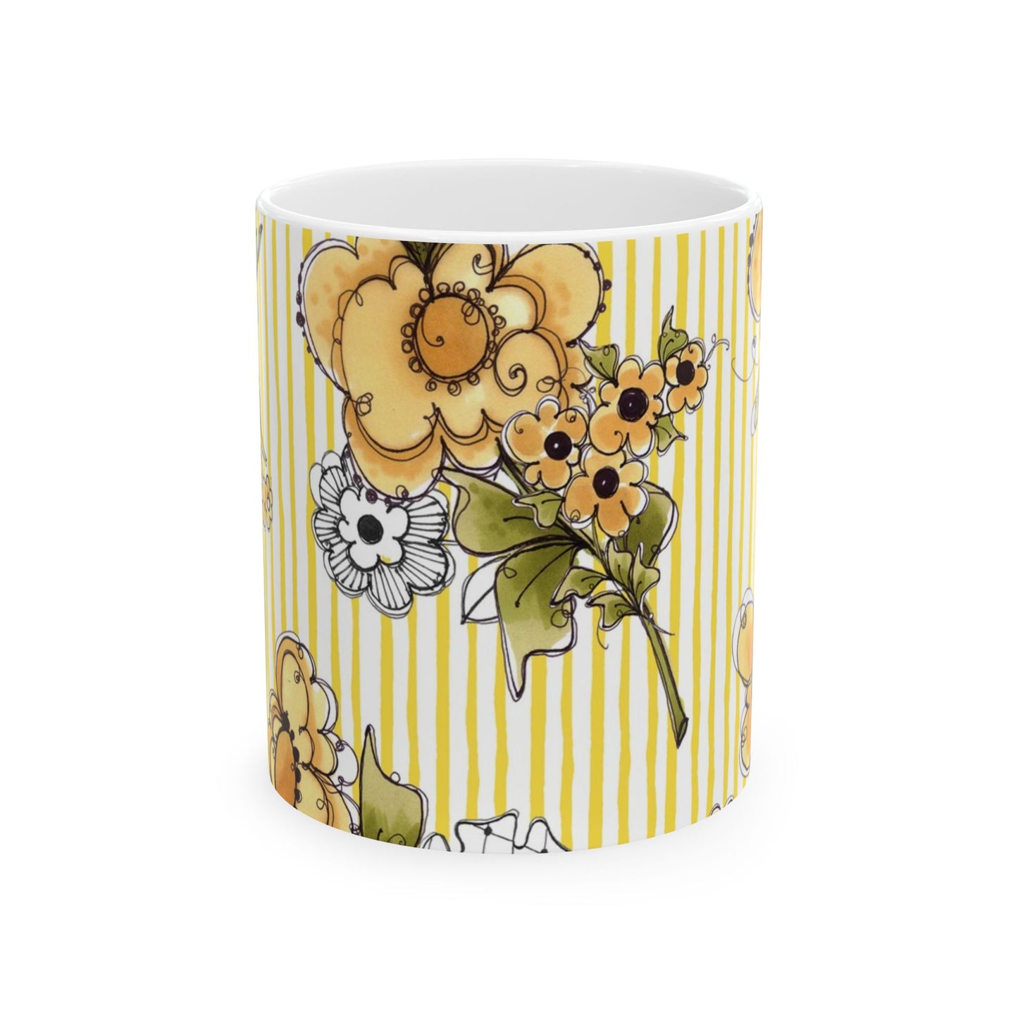 Bee Floral Stripe White / Yellow Cup