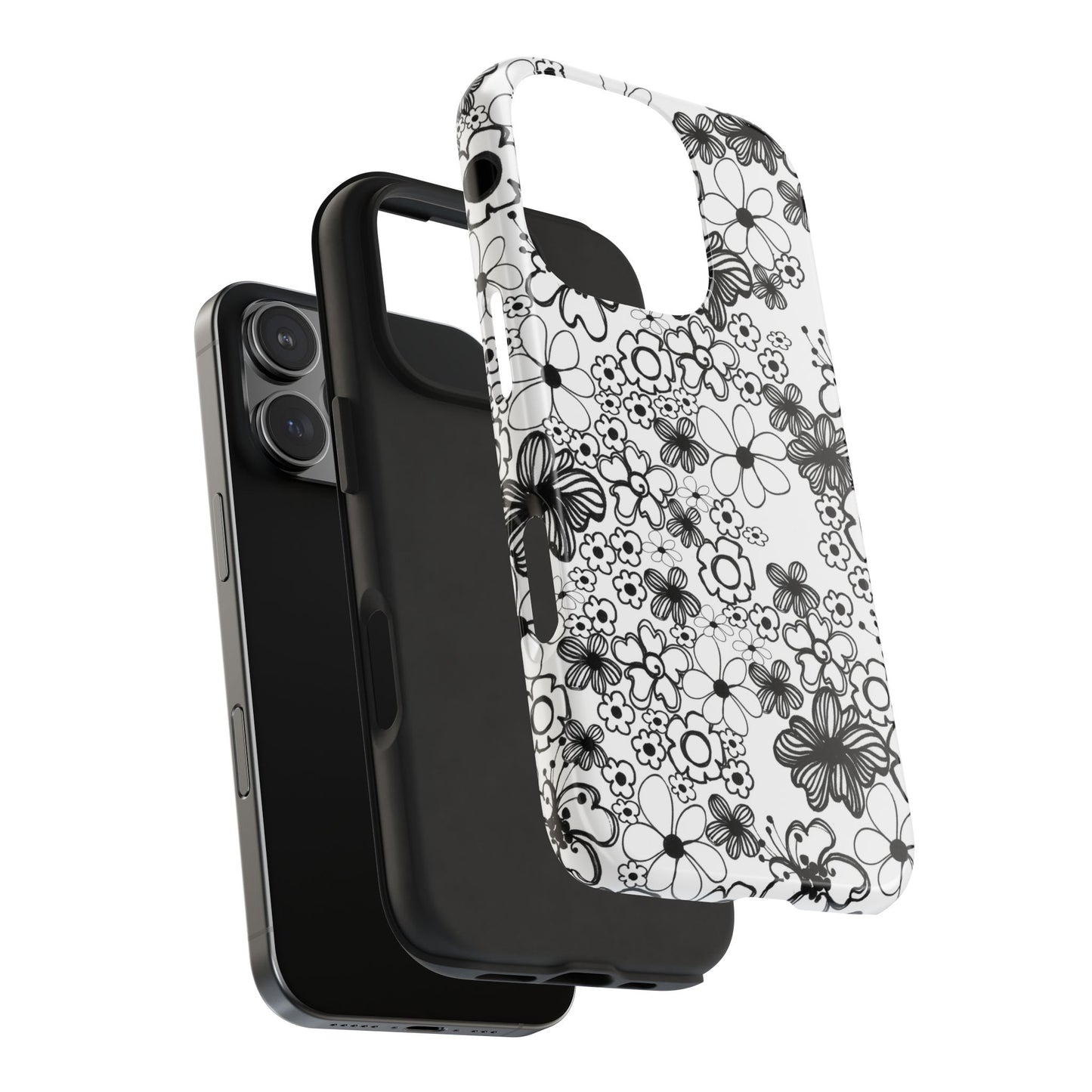 White and Black Flowers Phone Case