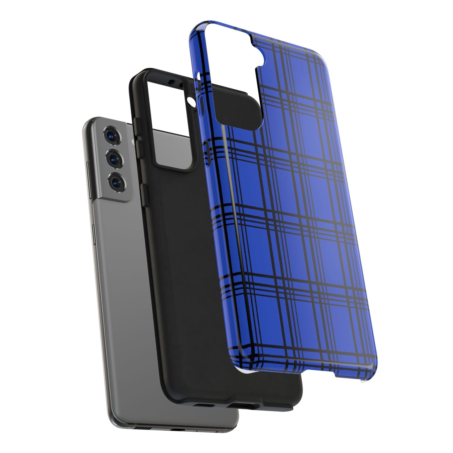 Glad Plaid Blue / Black Phone Case