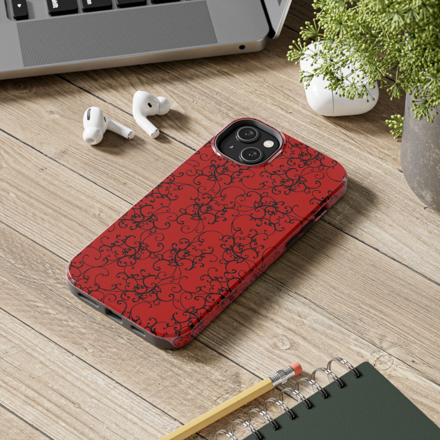 Elegant Scroll Red / Black Phone Case