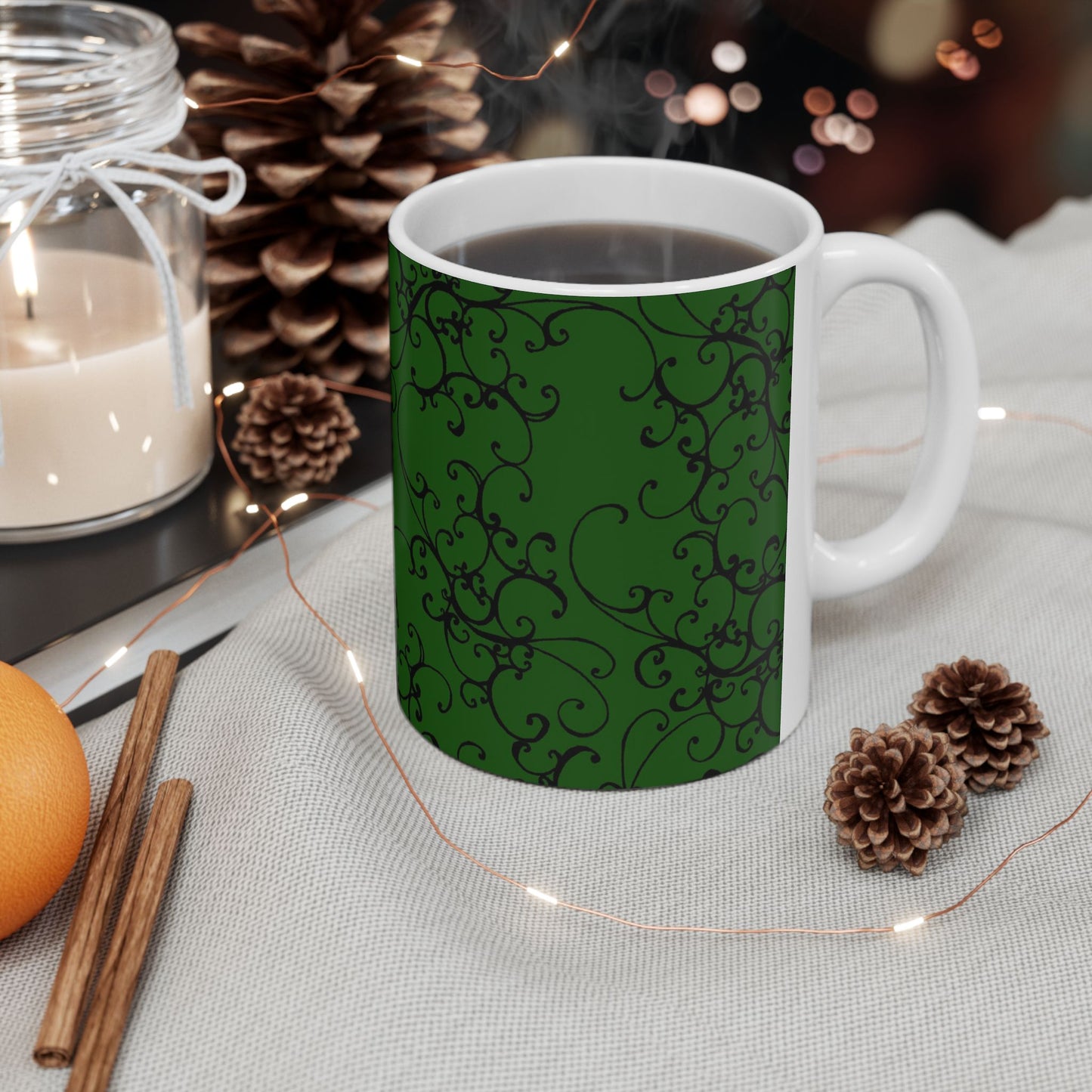 Elegant Scroll Green / Black Cup