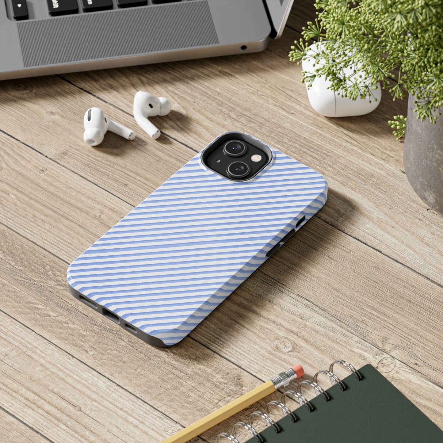 Bias Stripe Blue / White Phone Case