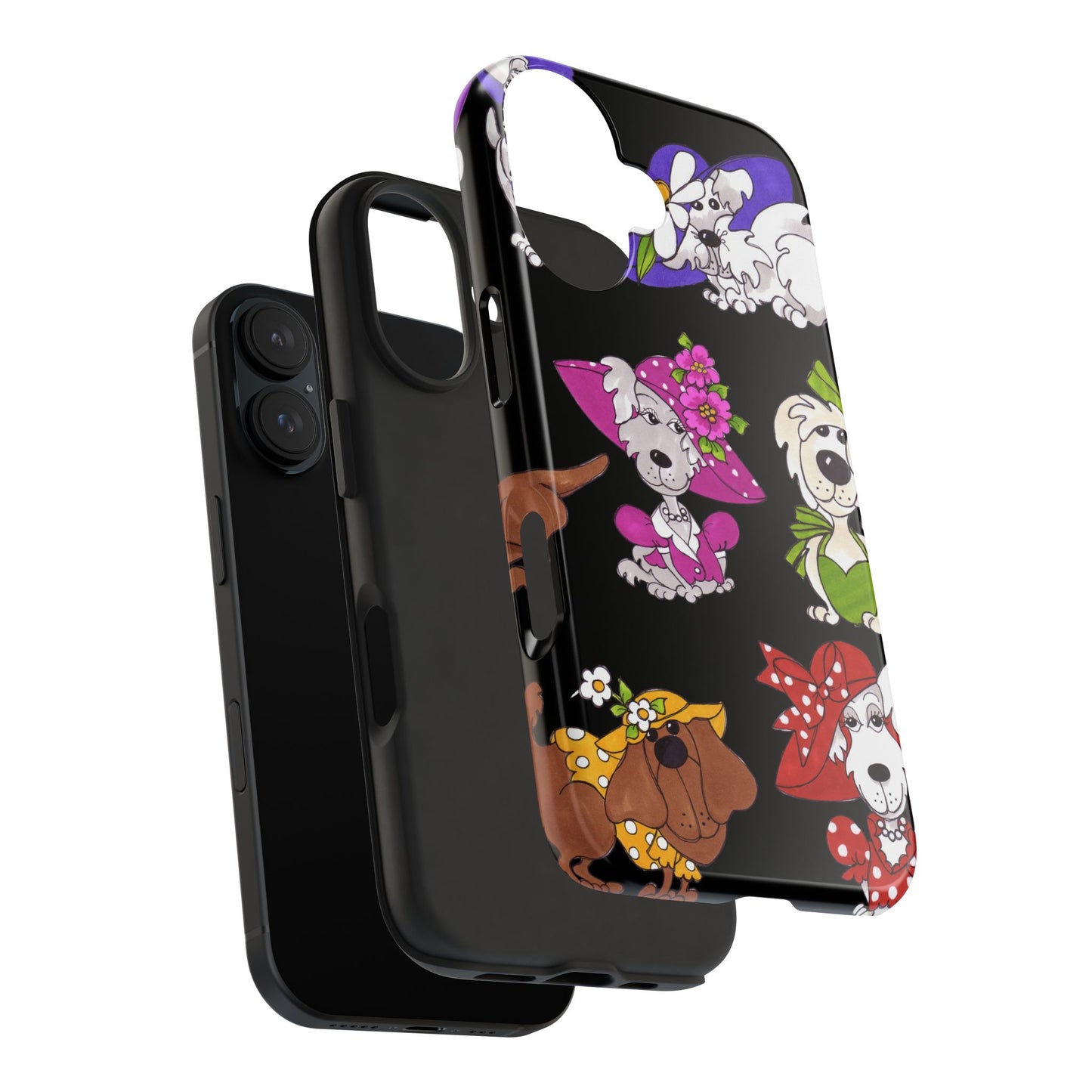 Fancy Dog Line Up Black Phone Case
