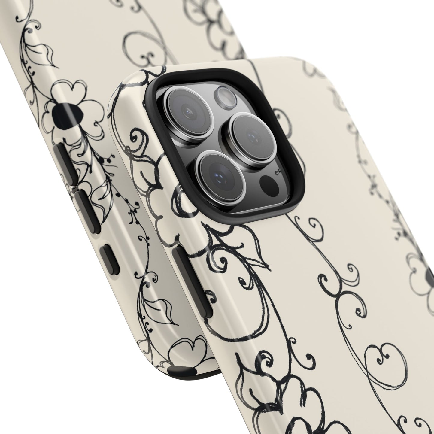 Scroll Flower Stripe Muslin / Black Phone Case