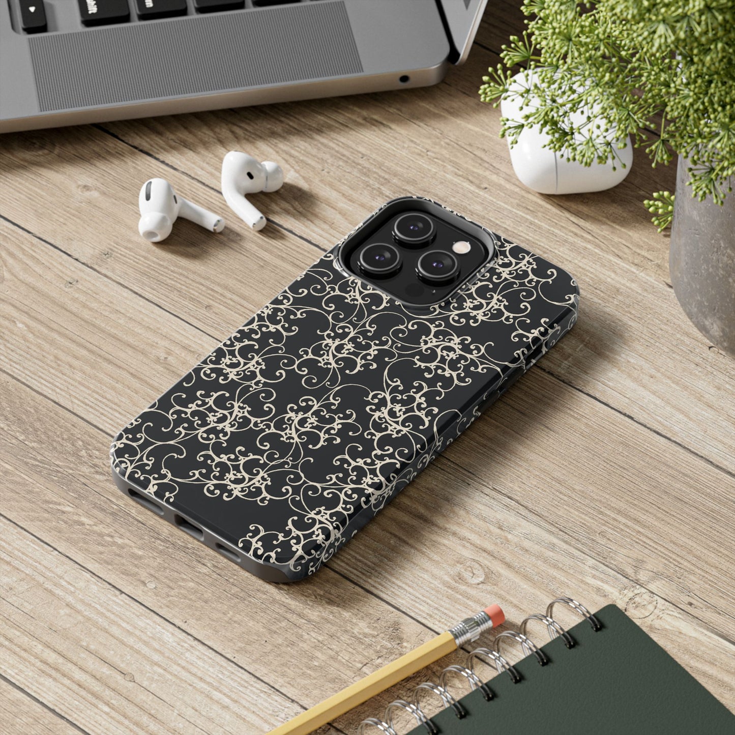 Elegant Scroll Black / Ivory Phone Case