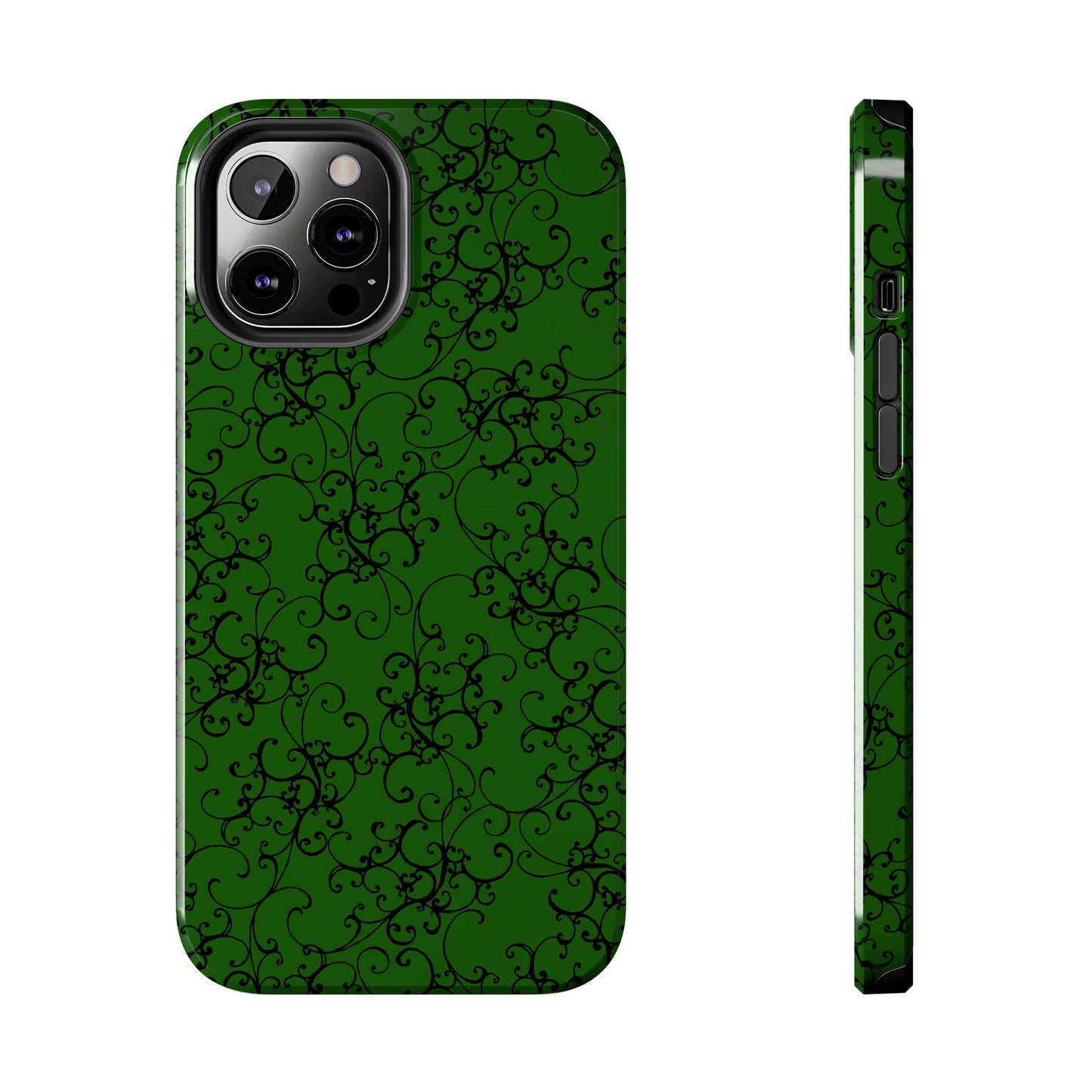Elegant Scroll Dark Green / Black Phone Case