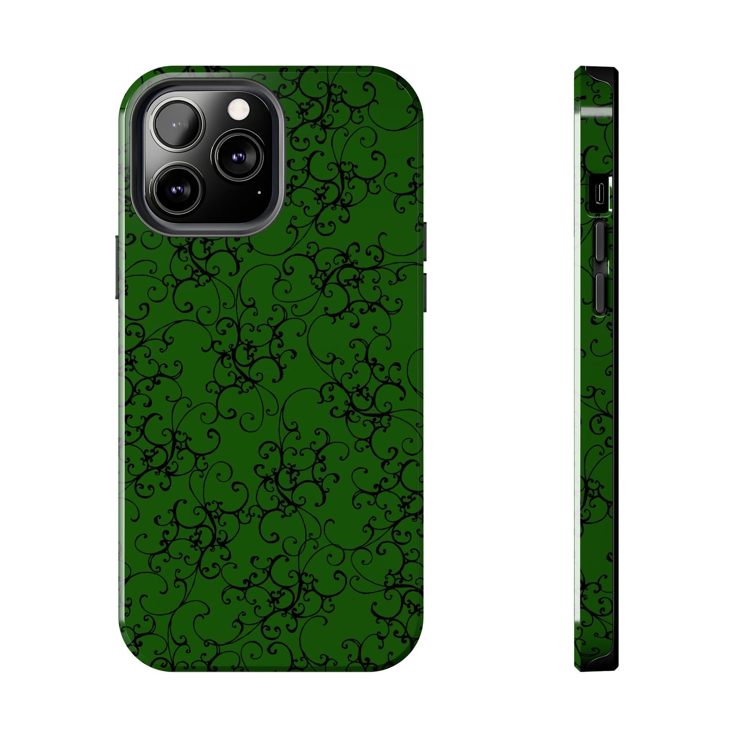 Elegant Scroll Dark Green / Black Phone Case
