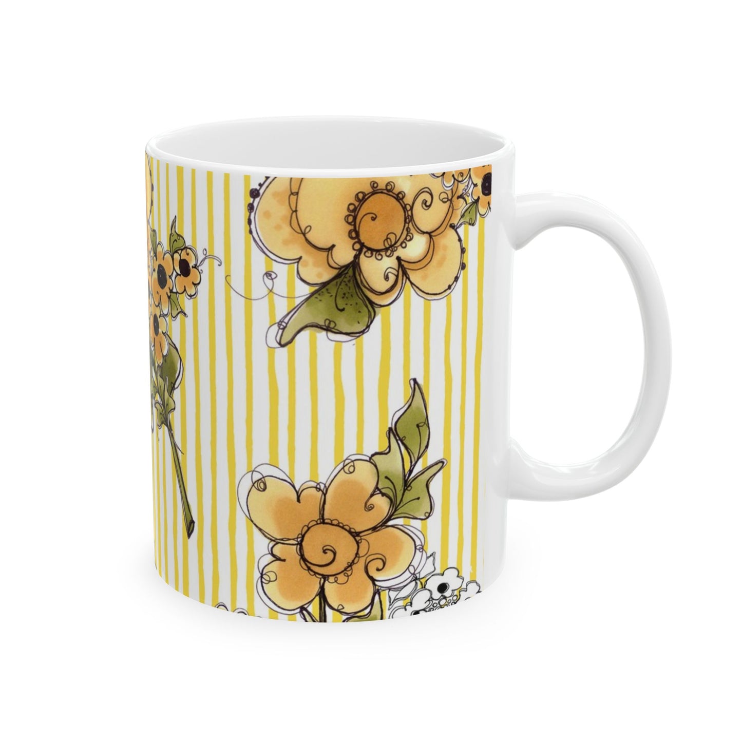 Bee Floral Stripe White / Yellow Cup