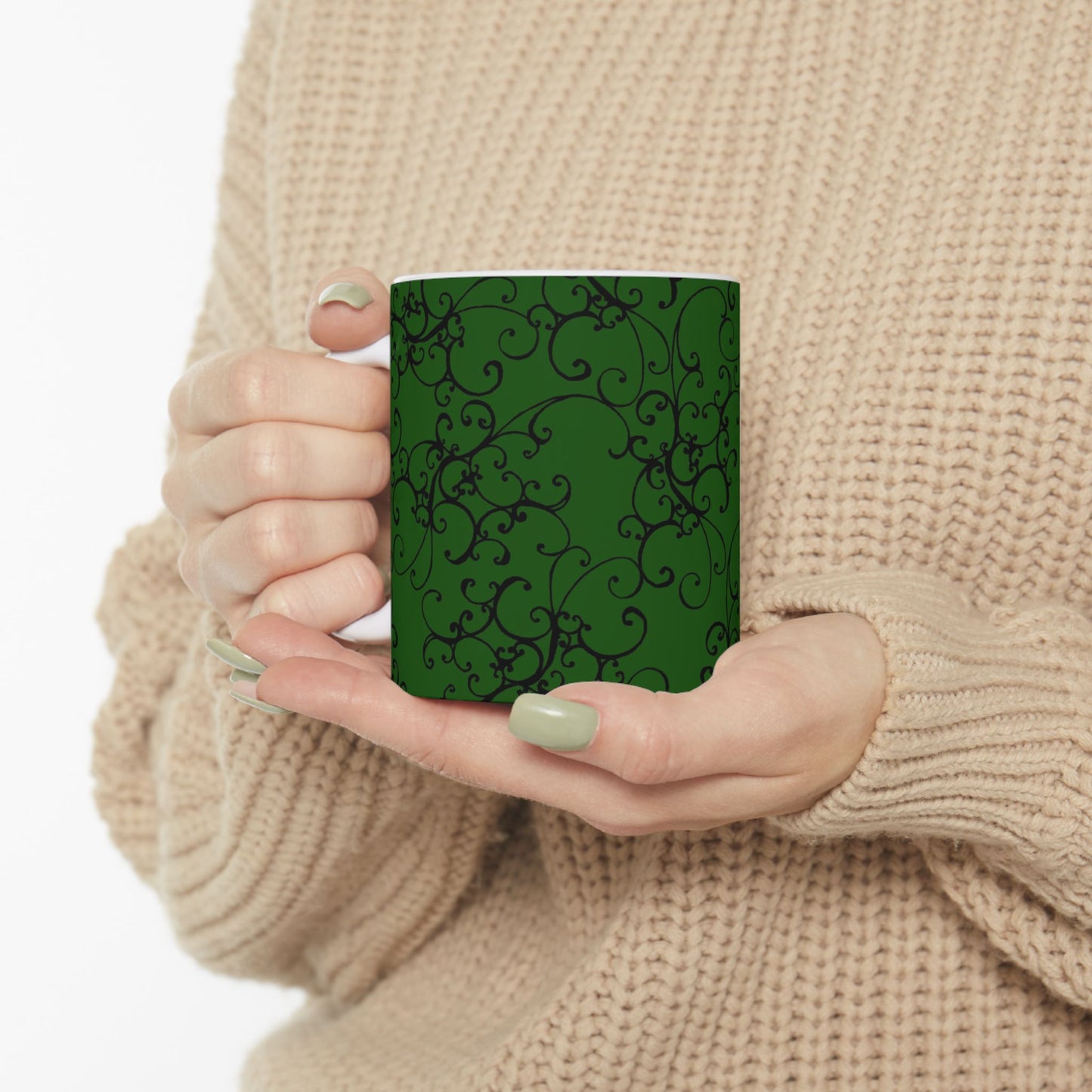 Elegant Scroll Green / Black Cup