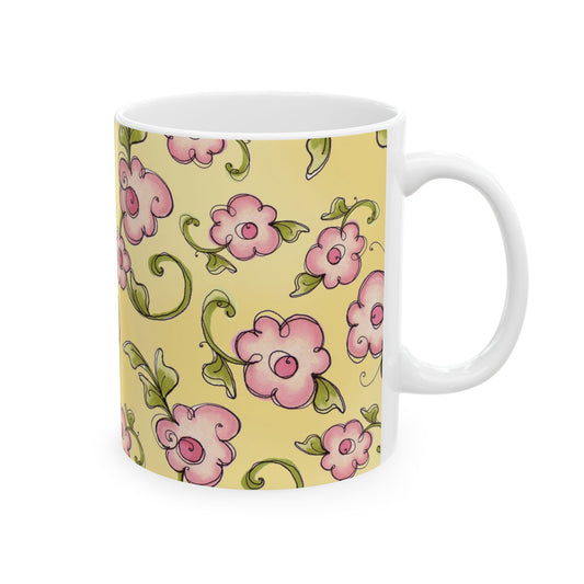 Scroll Daisies Yellow / Peach Cup