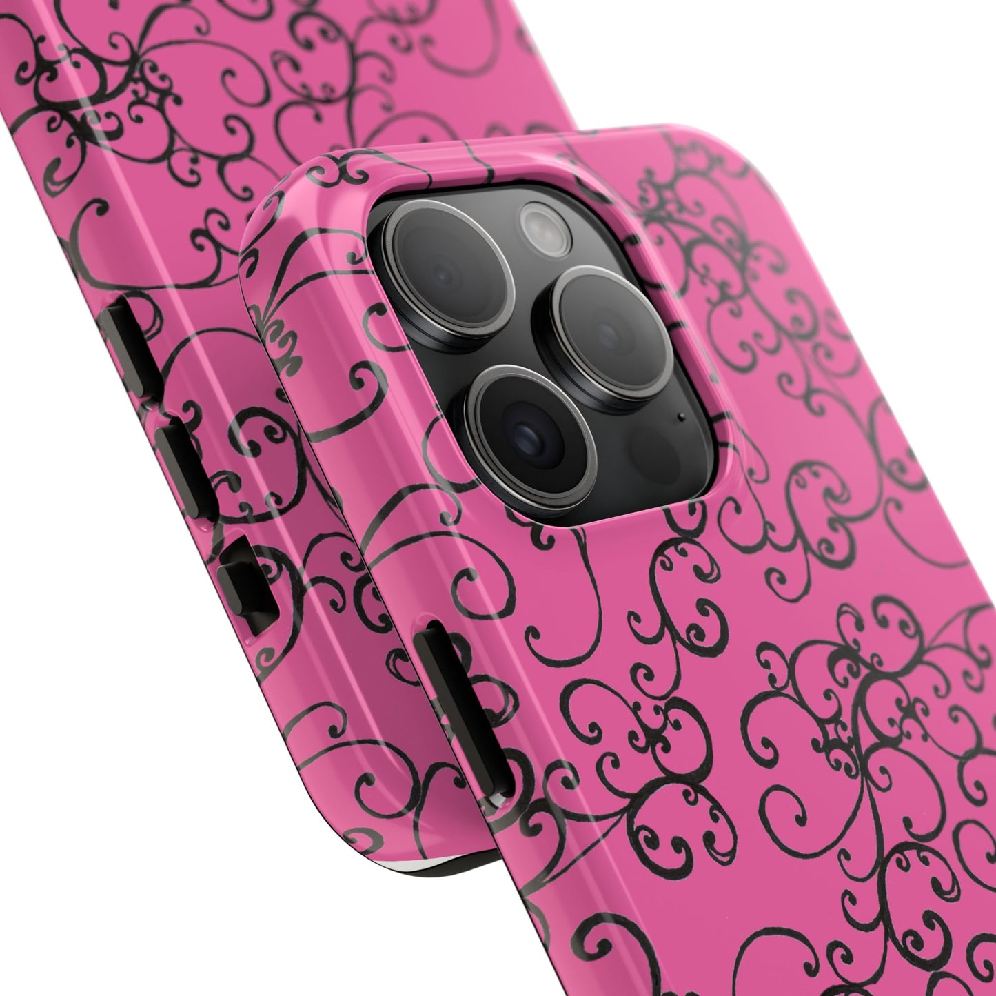 Elegant Scroll Pink / Black Phone Case
