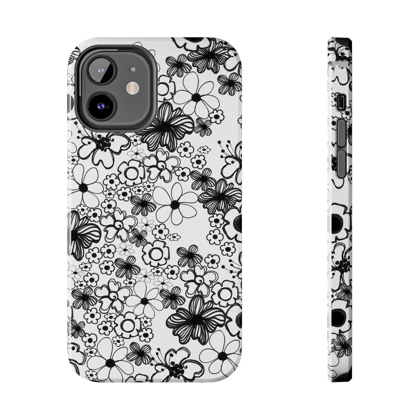 White and Black Flowers Phone Case